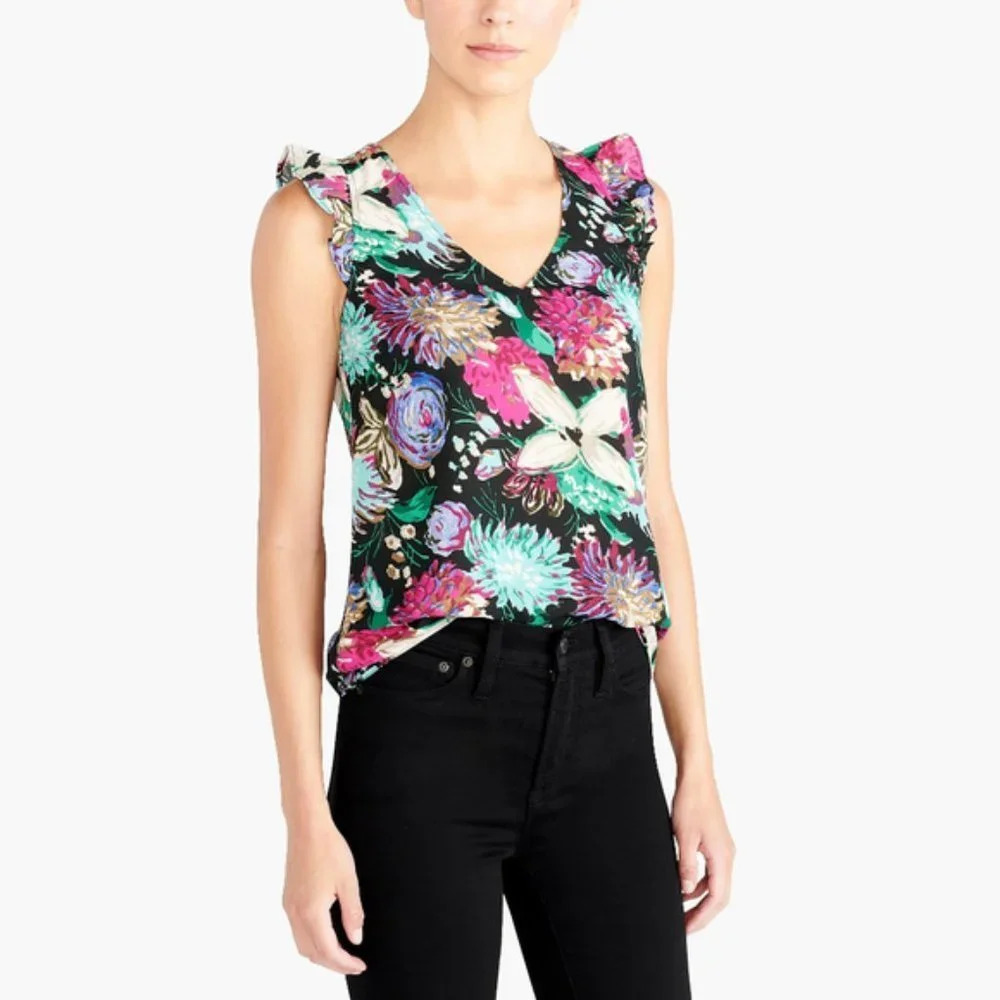 J. CREW floral ruffle sleeve top‎ 2 NWT